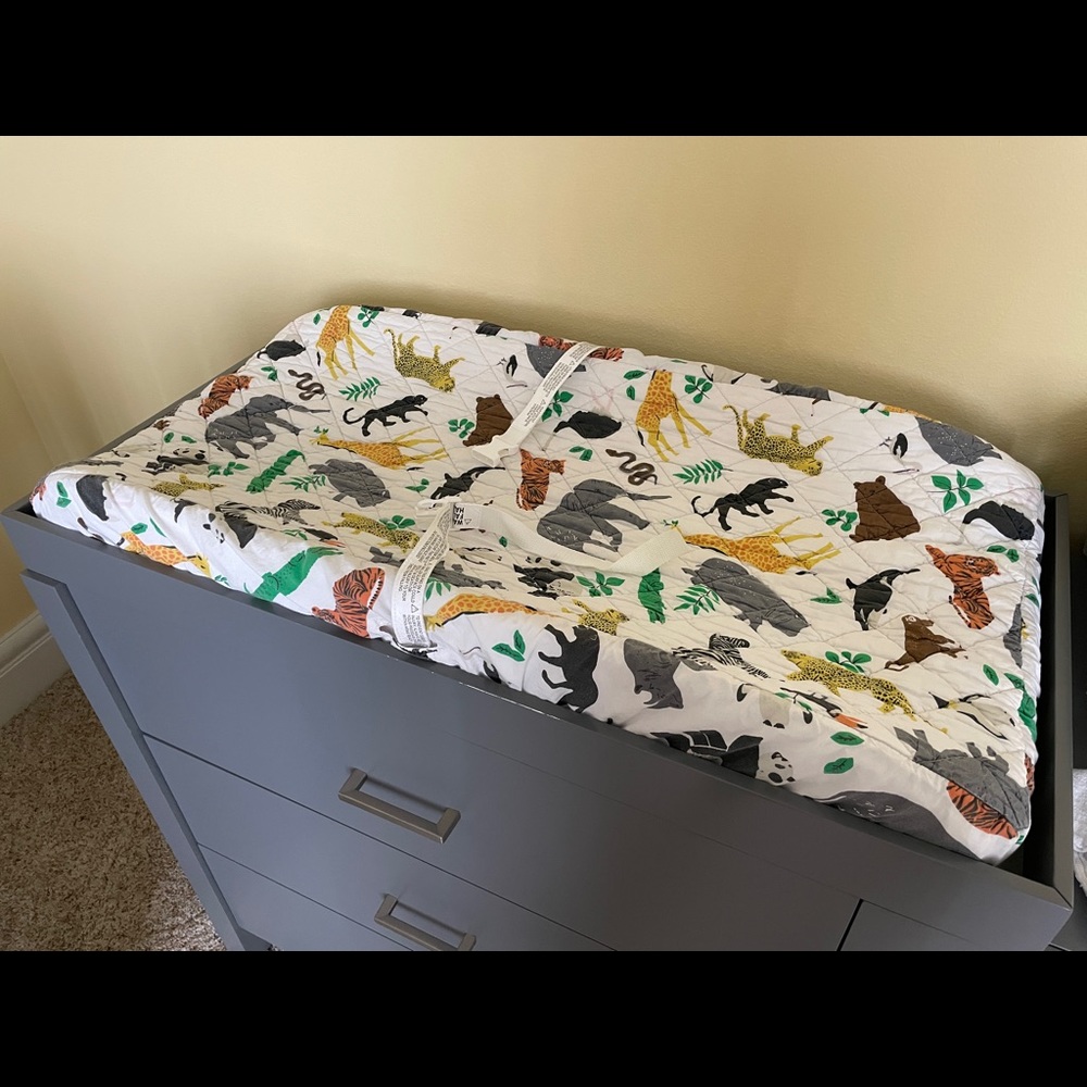 Pottery Barn safari/jungle crib sheet and changing pad cover